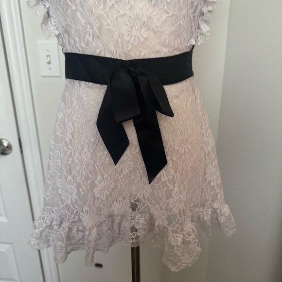 Elegant Lace mini slip Dress with Black Ribbon coquette goth fairy cottage XL - Picture 4 of 6